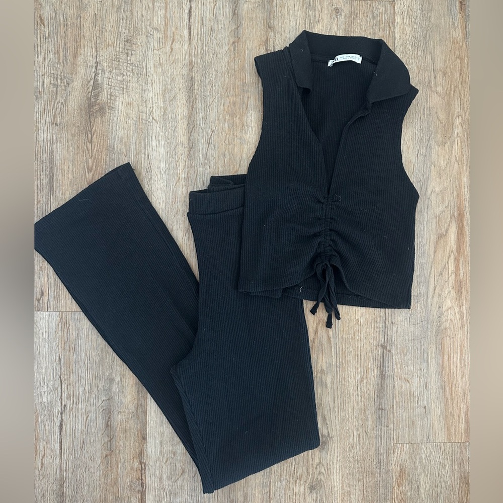 Zara Black Collared Jumpsuit with Ruched Detail